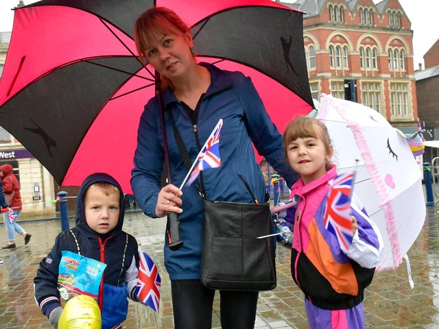 Kamile Krisiumene, with her children - Dorydas, three, and Allsra, six, at the Jubilee Party in the Market Place event yesterday.