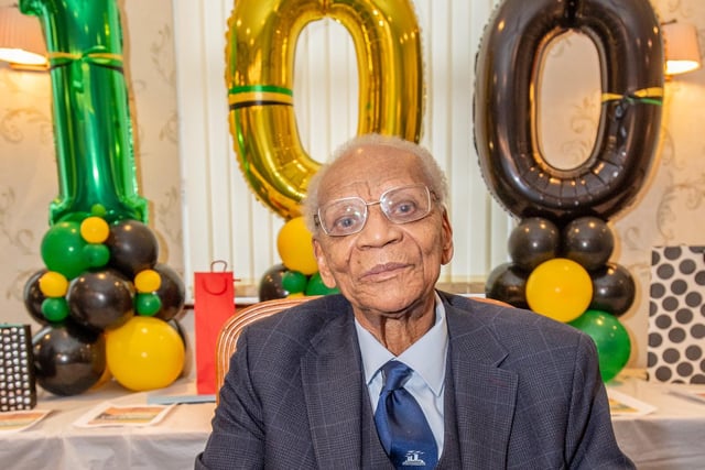 Ralph Ottey, of Boston, celebrating his 100th birthday at the Boston & County Club.