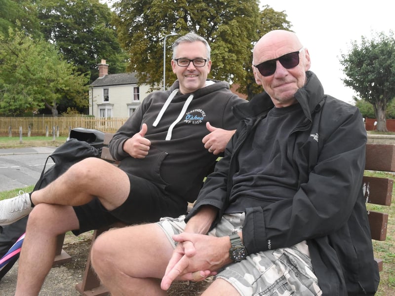 Market Rasen. L-R Pete Cullum of Cleethorpes and David Lawson of Newcastle, were following the Tour of Britain through the country.