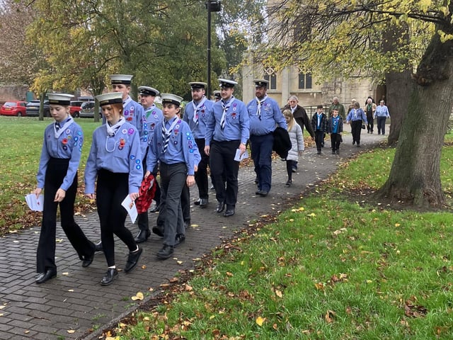 The Royal British Legion and Clergy led the procession to Gainsborough's War Memorial