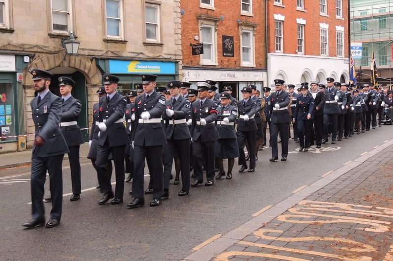 The RAF contingent march into the Market Place.