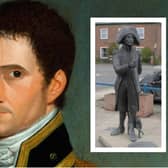 The remains of Captain Matthew Flinders are to be brought back to Donington. Inset: His statue in Donington Market Place.