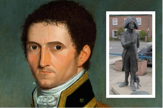 The remains of Captain Matthew Flinders are to be brought back to Donington. Inset: His statue in Donington Market Place.