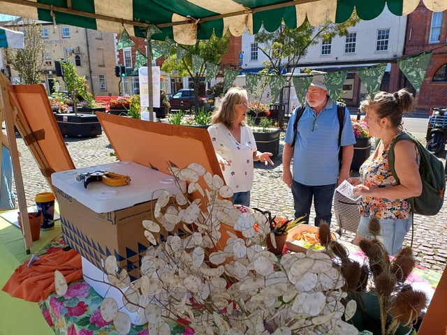There was a lot of interest in the community garden stall, manned by Yvonne Horrocks, left, and the open event at the Old Gallamore Lane site next Sunday (September 10) Image: Dianne Tuckett