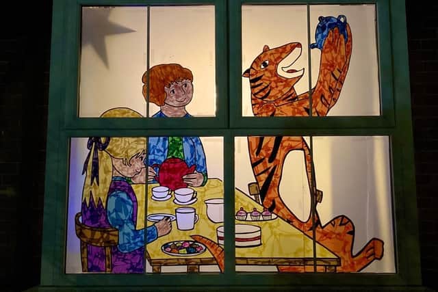 A festive window from previous years on Linden Road in Horncastle, inspired by the children's book, 'The Tiger Who Came To Tea'.