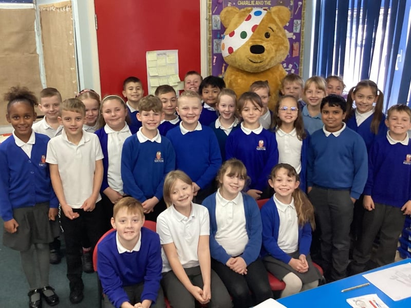 Year Four's Skylarks class at Kirton Primary School playing host to Pudsey.