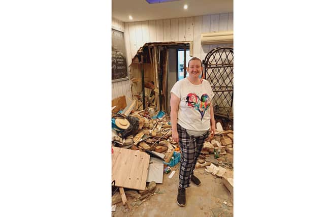 Co-owner Nicky Brooksbank is smiling through amid the devastation