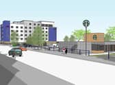 A view along the seafront of plans for a new Travelodge and Starbucks cafe on South Parade, Skegness.