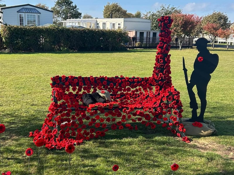 Hand-made Remembrance displays at the park, in Ingoldmells.