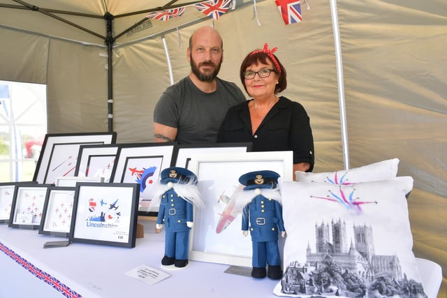 Dom and Lynn Boxall of Sleaford with handmade RAF themed pictures