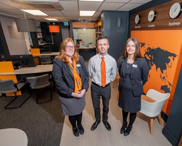 From left: Abbi Wilson, Travel Consultant; Marc Butler, Travel Branch Manager; and Lucy Myers, Assistant Manager in the new look travel shop