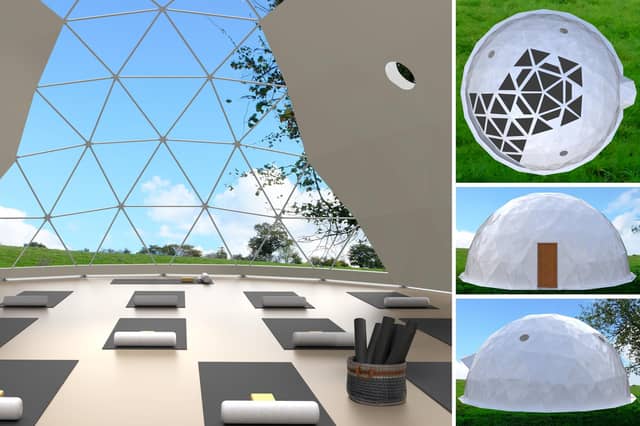 What the new TruDome at Jubilee Park will look like, both on the inside (left) and on the outside.