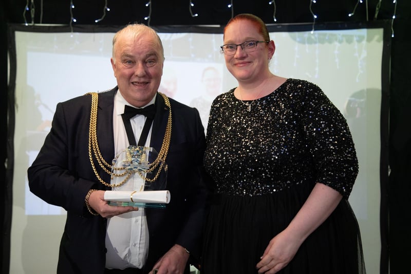 Vicky Law, of Walnut Care (Boston) won the Community Care Award, with Councillor David Brown.
