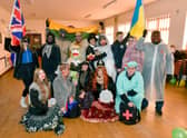 Festival participants get ready to head out on the procession through town.