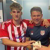 Reece Pemberton and Fin Hipkin shared the man-of-the-match award, pictured with joint-boss John Rawdon.