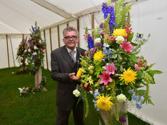 Barry Lindley of Sleaford Flower Arrangers was celebrating having been placed fifth in the Floral Marquee.