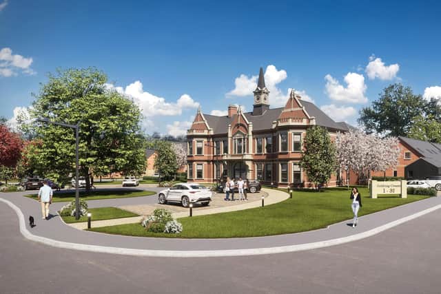 How the renovated administration block of the former hospital would look, with new building beyond. Image: Invicta Developments.