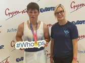Leo Bovington with his medal and coach Stephanie Osborn.