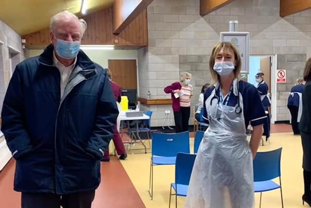 Sir Edward Leigh with Dr Katherine Ash on the first day of the vaccine rollout at John Coupland Hospital in Gainsborough