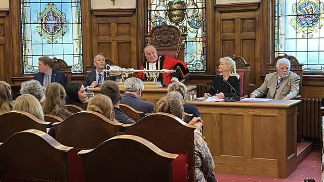 The new Leadership takes to their seats at the top table of Boston Borough Council.