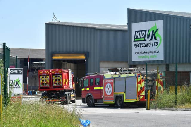 Fire crews are still at the scene of the blaze at Barkston Heath. Photo: David Dawson