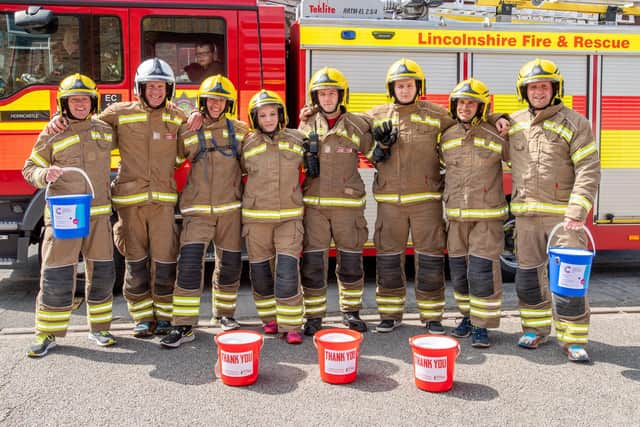 Horncastle's firefighters on their 28 mile challenge.