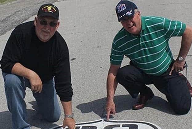 Paul Strong and pal Danny Wise on Route 66, the cover of his first book on his travels.