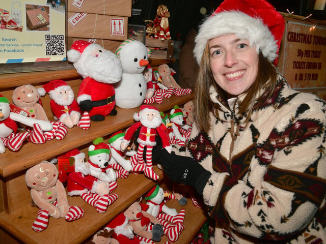 Victoria Agnew with her Christmas Teddy Tombola. Photo: David Dawson