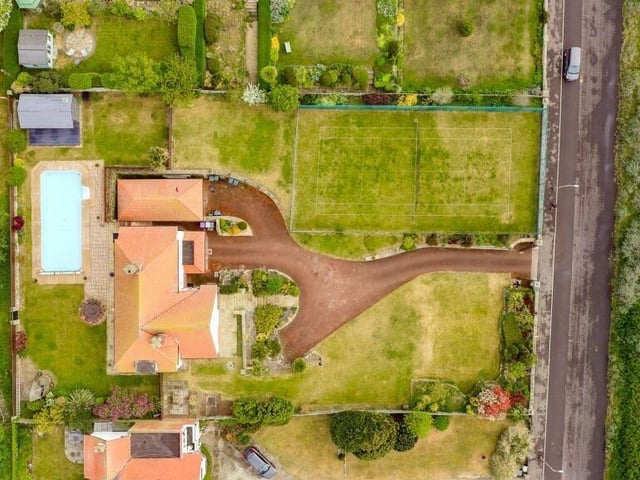 A bird's-eye view of the property.