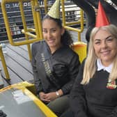 Miss Skegness International Remé Osbourne on the Millennium at Fantasy Island in Ingoldmells  with entertainment manager Danielle Stoakes.