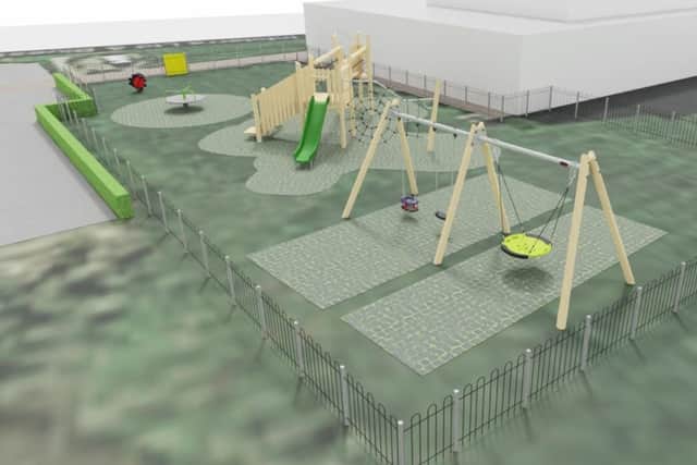A representation Oof what the play area might look like. Graphic by Kompan.