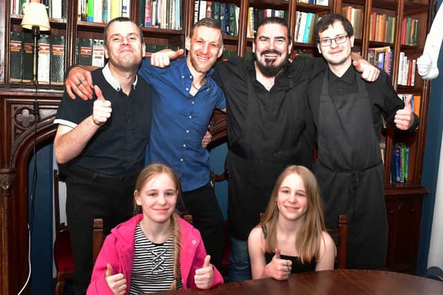 Daniel Soloman, Jamie Wadlow, Paul Hugill, Thomas Sanders, and (front) Keira and Chloe Wadlow. Photo: Mick Fox