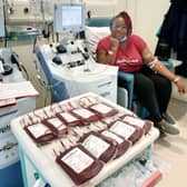 Oyesola Oni receiving a transfusion.