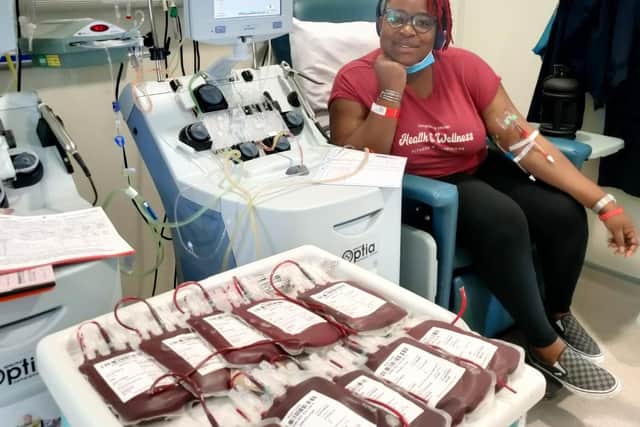 Oyesola Oni receiving a transfusion.