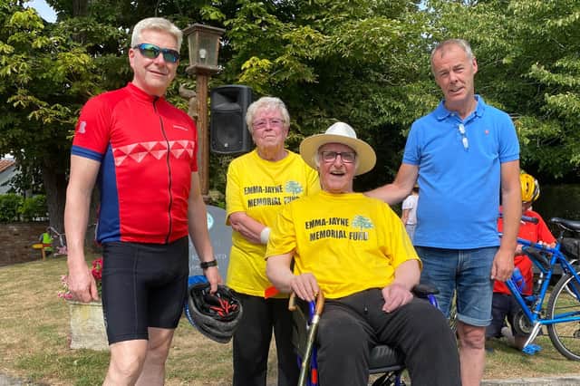 Neurosurgeons Chris Lee and Gerry O'Reilly from Hull Royal Infirmary with Ruth and Tony Knowles BEM at the 2022 Bikeathon. Photo: Chris Frear