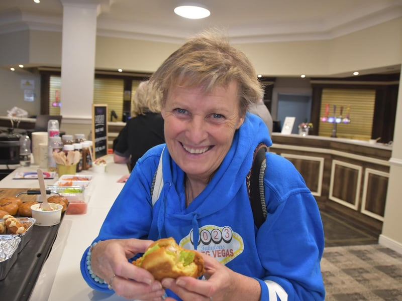 Coun Susan Royal enjoying a snack at East Lincs Expo 2025.