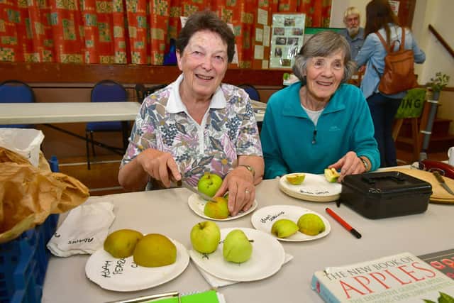 Jenny Ward and Jenny Hudd apple tasting.