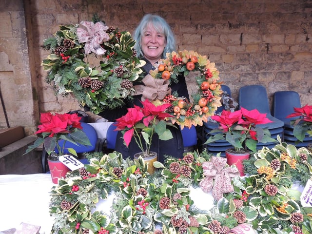 Teresa Lowery of Flowery T, from Fulbeck, selling festive wreaths.
