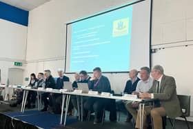 The panel from the EA, Witham Third Drainage Board, and Lincolnshire County Council at the flooding meeting.
