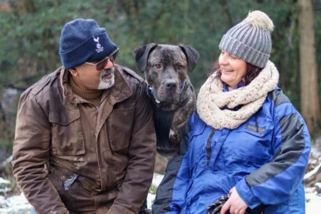 Caroline Moore and Mark Dorett, from Walthamstow, with Beau.
