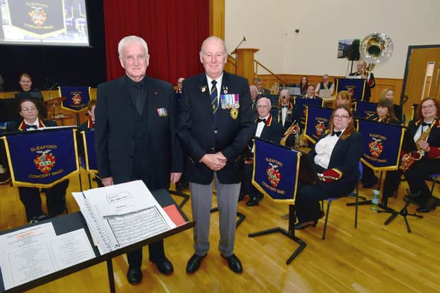 From left - Sleaford Concert band conductor Pete Stockdale with Major (Rtd) Clive Candlin of Sleaford branch of the Royal British Legion.