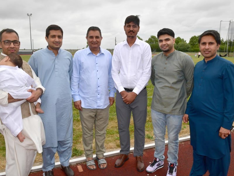 Pictured (from left) Umar Khayyam, Azan Umar, one, Adeel Ahmad, Wasin Qadir, Zulqar Main, Mohammad Qadir, Umair Zafar, from Pakistan.