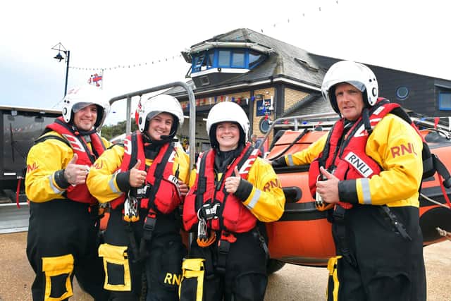 Mablethorpe's RNLI crew after their Demonstration, from left: Paul Nawrocki, Davina Silk, Beth Mortimer, and Ian Finnins. Photos: Mick Fox