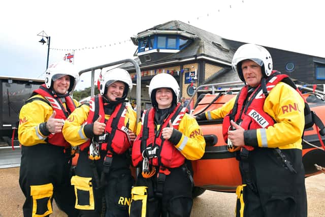 Mablethorpe's RNLI crew after their Demonstration, from left:  Paul Nawrocki, Davina Silk, Beth Mortimer, and Ian Finnins. Photos: Mick Fox