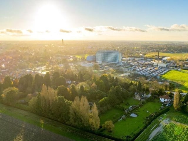 The home, in the bottom right, with Pilgrim Hospital a little way down the road.
