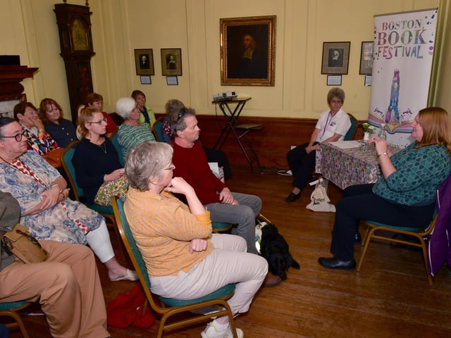 Author, Nell Pattison, gives a talk at Boston Book Festival.