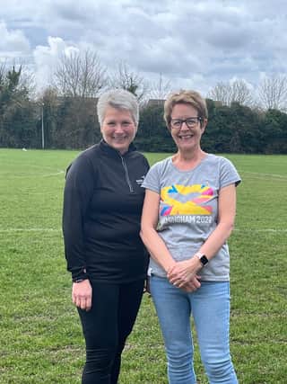 Tracey Wilkinson (left) and Julie Alcock are running the Rob Burrow Leeds Marathon.