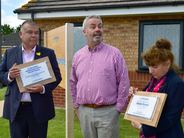 Official opening with Sir Jonathan Van-Tam, Chief Executive Chris Wheway and Helen Anastassiou - friend of Stefan Novak.