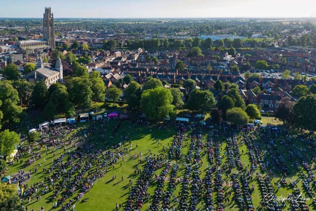 Christopher Lewis' stunning aerial photo of the motorcycles lined up in Boston's Central Park.