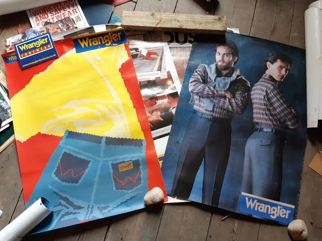 Moving closer to the present day, Shane has found a large number of vintage posters on site for brands such as Wrangler, Levi's and Harley-Davidson. Among them are some celebrity collaborations, including one involving '80s English pop band Thompson Twins. Shane asks anyone interested in having one or more for themselves to message him on Facebook.